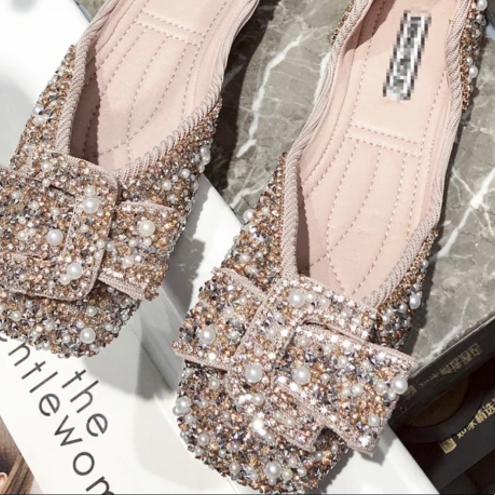 Crystals Pearl Butterfly-knot Women Flats Slip On Shoes - Picture 5 of 5